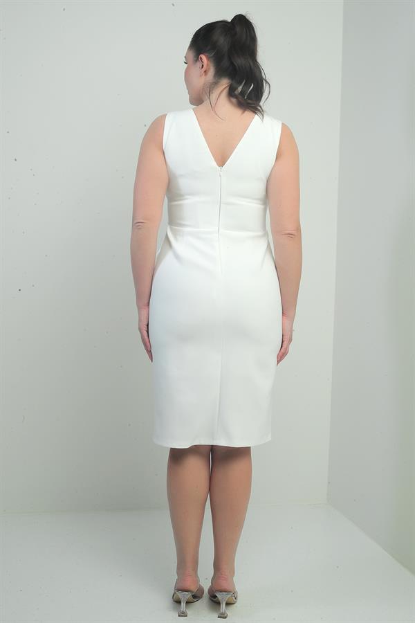 Kadın Ön Arka V Yaka Kendinden Telalı 3 Boyut Çiçek Detaylı Büyük Beden Midi Elbise