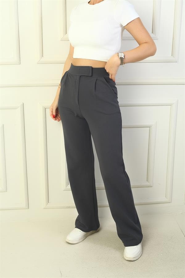 Kadın Beli Cırt Cırtlı Kapama Likralı Palazzo Pantolon
