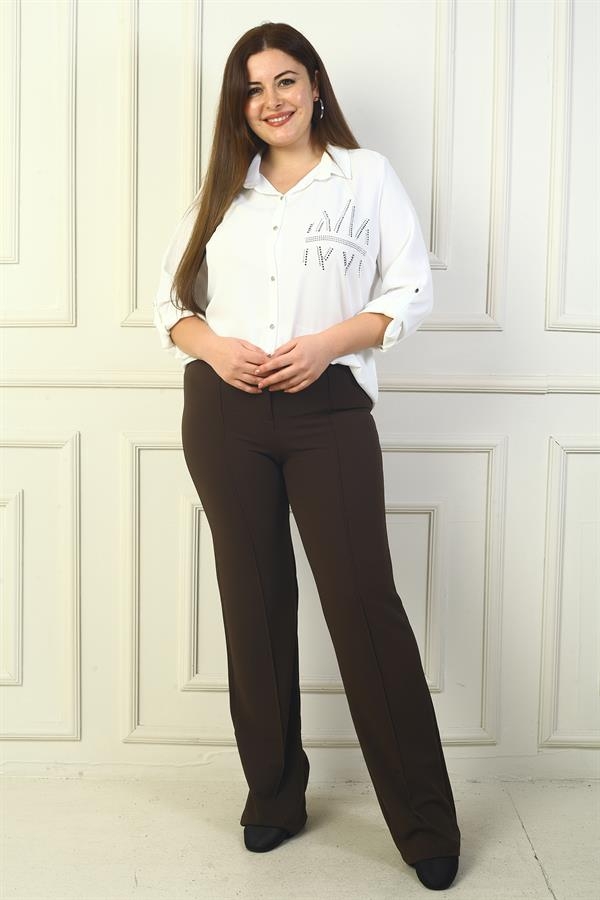 Kadın Beli Lastikli Çımalı Büyük Beden Palazzo Pantolon