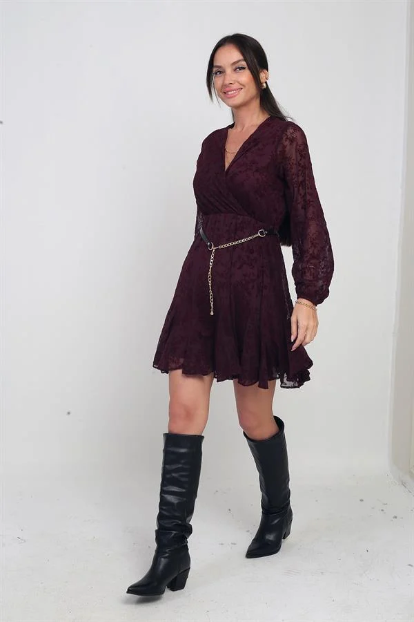 Robe courte en tulle imprimé floqué, doublée et à double boutonnage pour femme