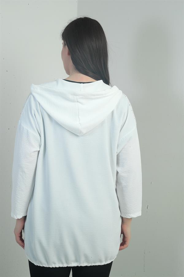 Women's Hooded, Button-Front, Pocketed, Ruffled Plus Size Cardigan