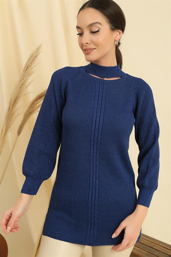 Pull tunique de sport à col bas et motif tricoté