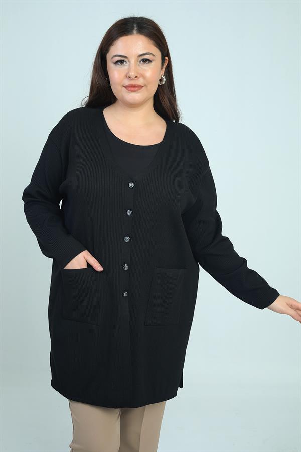Gilet côtelé en lycra grande taille pour femme avec poches