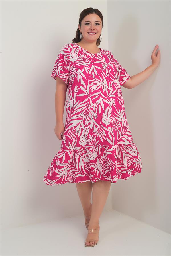 Robe grande taille pour femme, col en V, motif feuilles variées, poches et jupe à volants