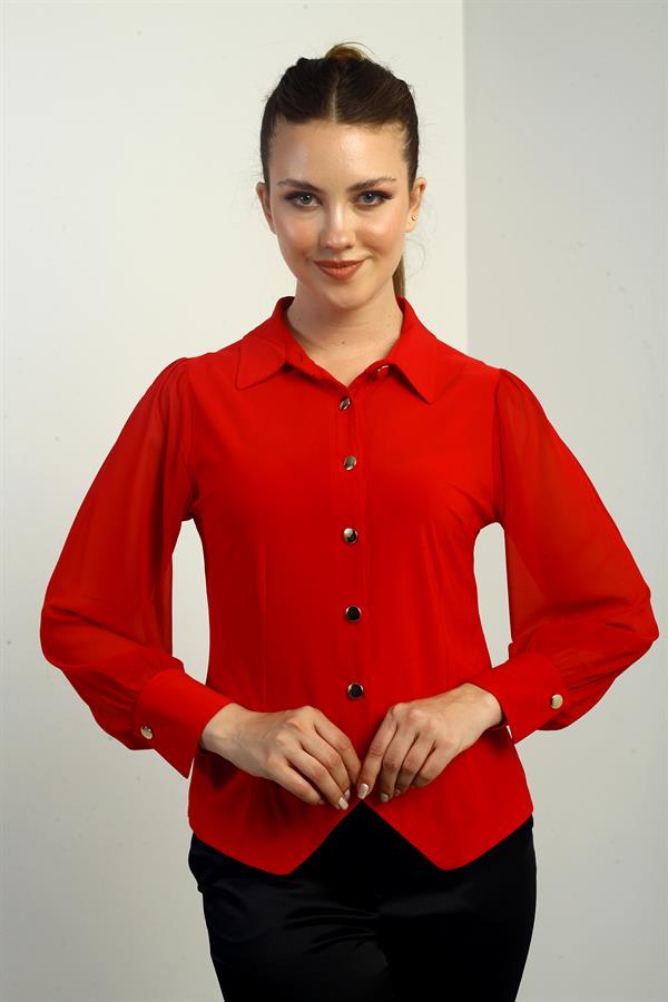 Chemise à manches longues en mousseline boutonnée sur le devant pour femme