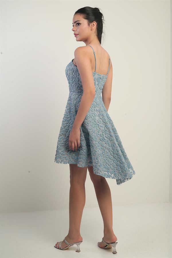 Women's Strappy Lined Glitter Flock Printed Short Flared Dress