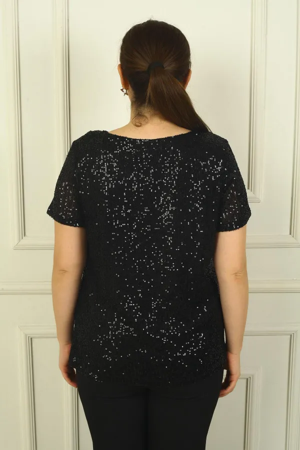 Kadın Degaje Yaka Astarlı Pulpayet Büyük Beden Bluz