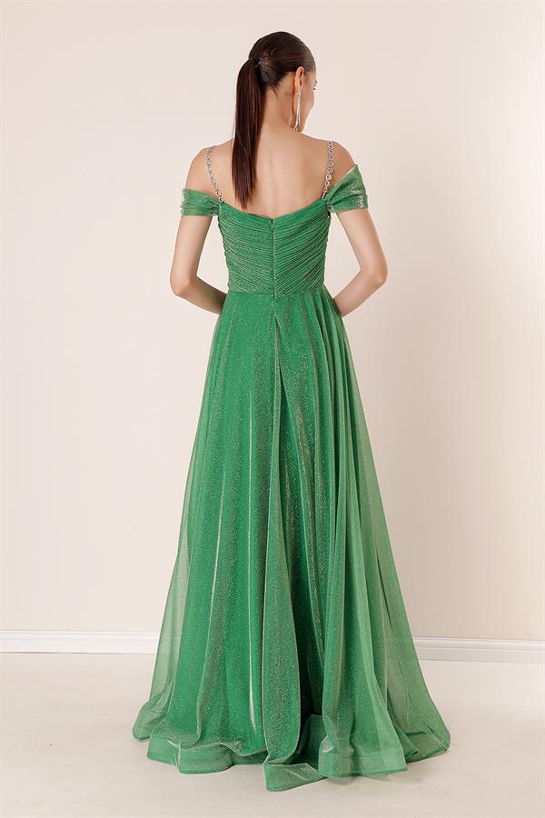 Strappy, Dropped Sleeve, Lined, Wide-Sized, Long, Glittery Dress