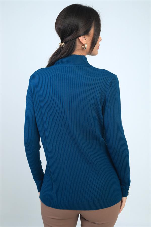 Pull à col roulé pour femme, manches côtelées, boutons décoratifs