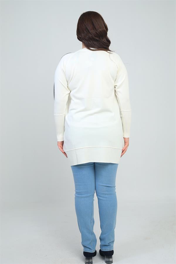 Women's Plus Size Tunic Blouse with Striped Sleeves