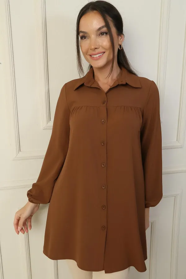 Önü Roba Büzgülü Gömlek