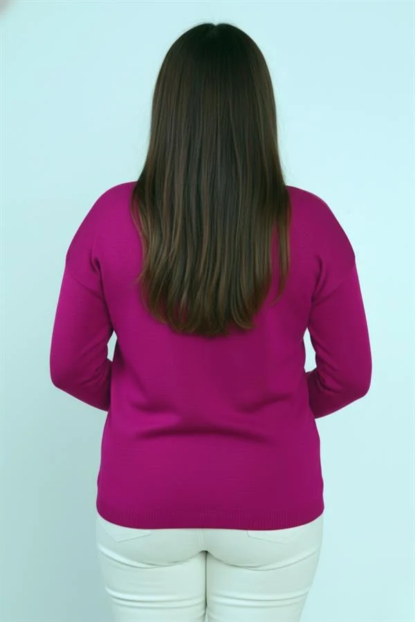 Chemisier en maille à pierres, col en V, grandes tailles pour femme