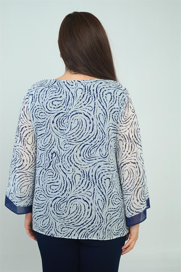 Chemisier en mousseline à motifs, col en V, grandes tailles, pour femme