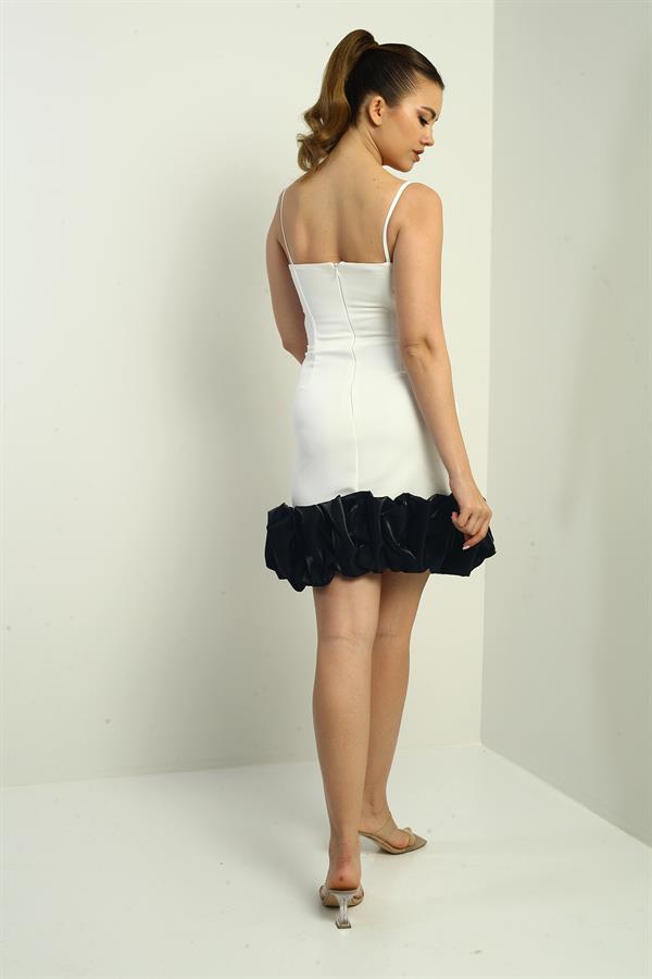 Women's Strappy Lined Skirt Satin Draped Short Crepe Dress