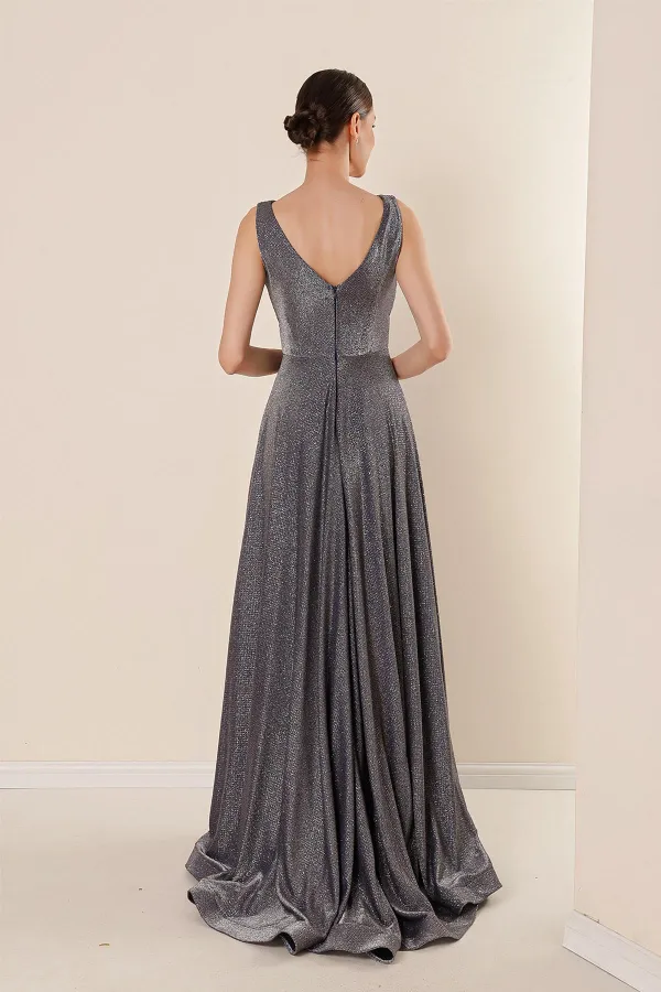 Thick Straps Lined Mini Plaid Wide Body Glittery Long Dress