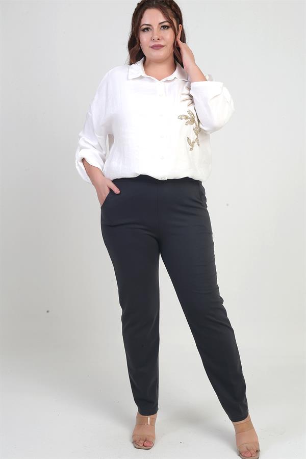 Pantalon grande taille pour femme, taille élastique, poches latérales, entièrement en Lycra, jambes renforcées, coupe classique, grandes tailles