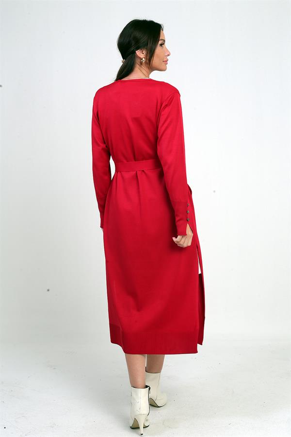 Gilet long pour femme avec manches boutonnées, poches et fentes latérales