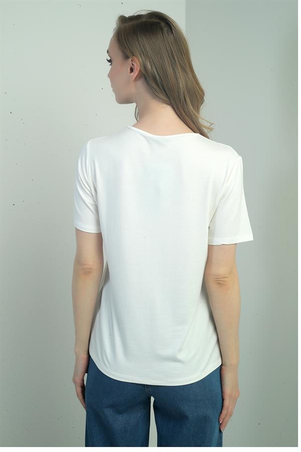 Women's V-Neck Short-Sleeve Blouse with Slit