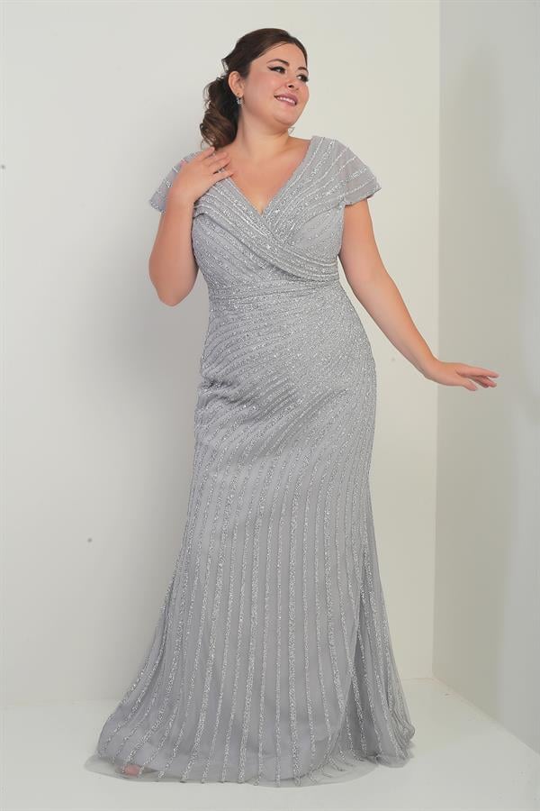 Robe sirène doublée à imprimé pierres, décolleté en V devant et dos, grandes tailles