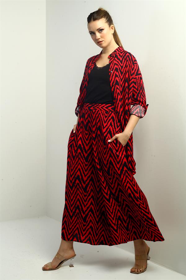 Women's Side Slit Tunic Shirt, Elastic Waist Palazzo Pants, Zigzag Pattern Oversize 2-Piece Set