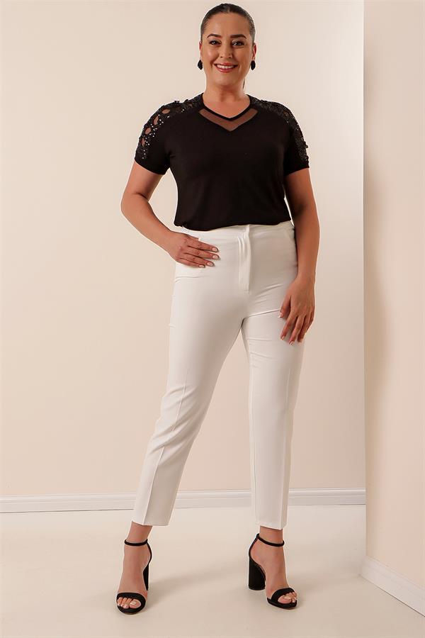 Pantalon grande taille avec taille élastique et tissu extensible