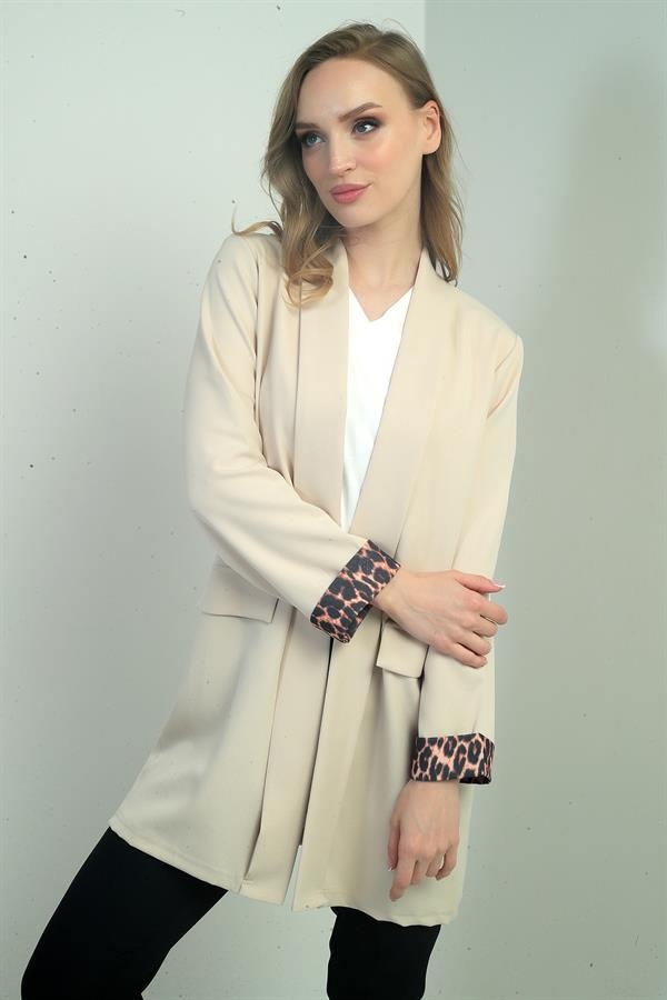 Women's Shawl Collar Leopard Printed Long Sleeve Lycra Jacket