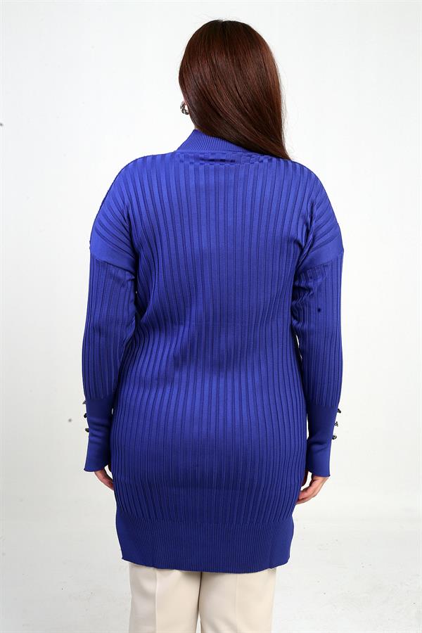 Blouse tunique côtelée grande taille pour femme avec détails de boutons aux manches