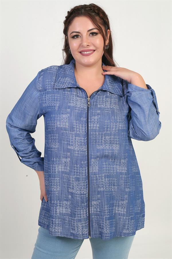Veste grande taille pour femme avec manches repliées et fermeture éclair sur le devant