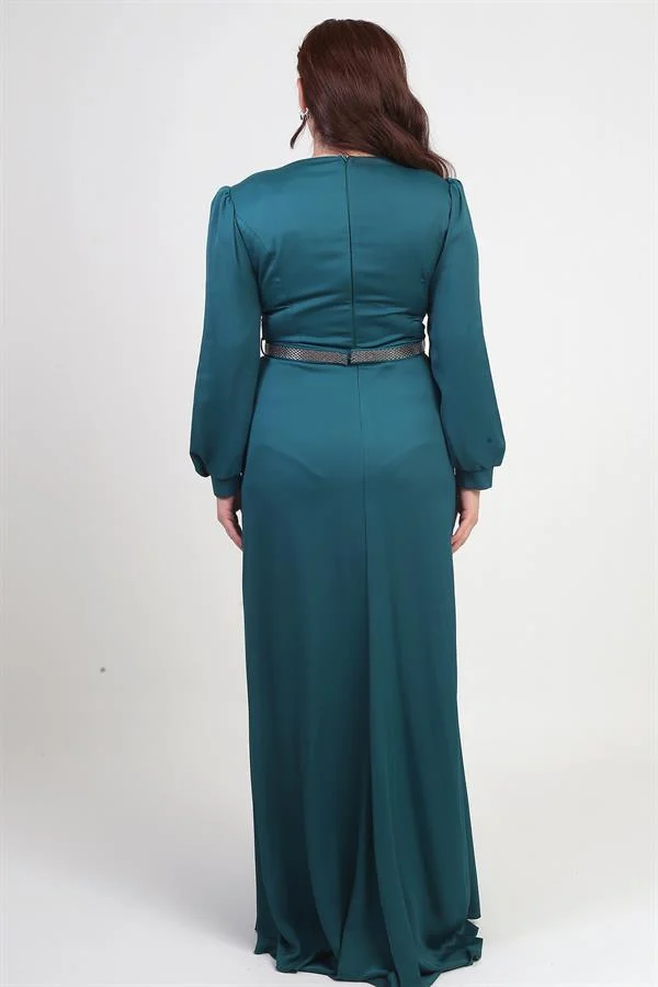 Robe longue BB en satin doublée et plissée, à col cache-cœur, pour femme