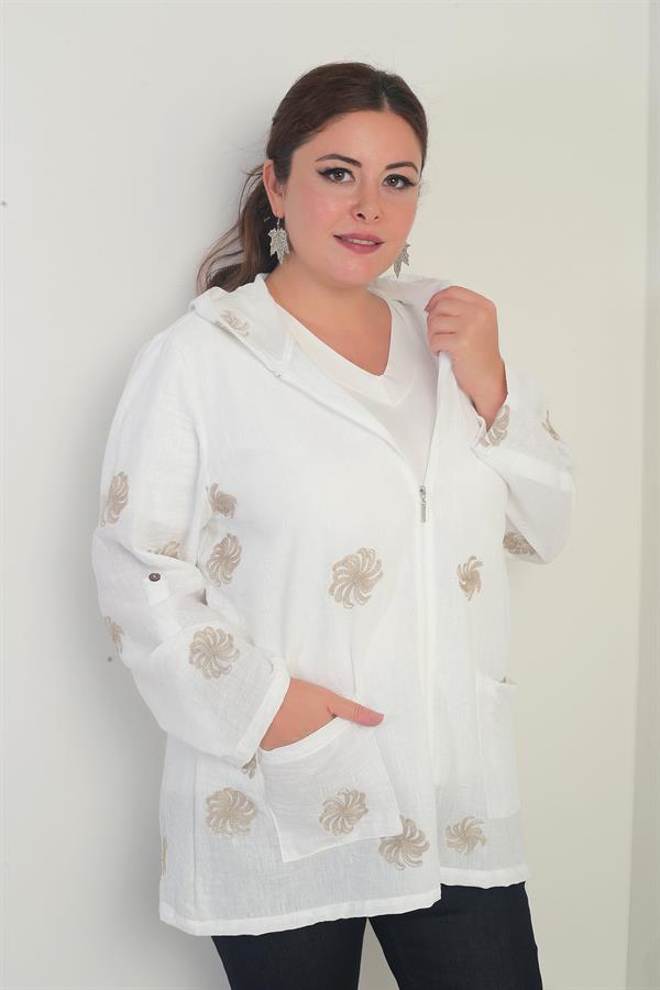 Veste à capuche avec poches plaquées, broderie spirale pailletée, délavée, fermeture éclair, grandes tailles