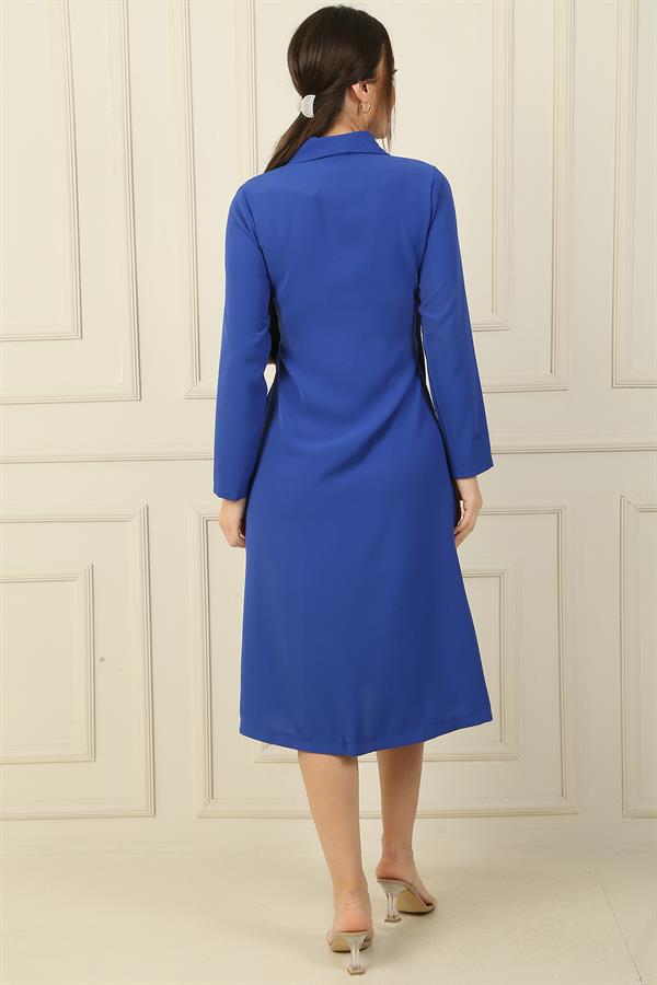 Long Crepe Jacket with Turn-Down Collar and Tie Waist
