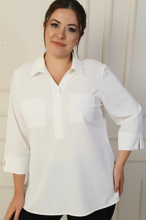 Polo Yaka Cepli Çeyrek Kol B.B. Bluz