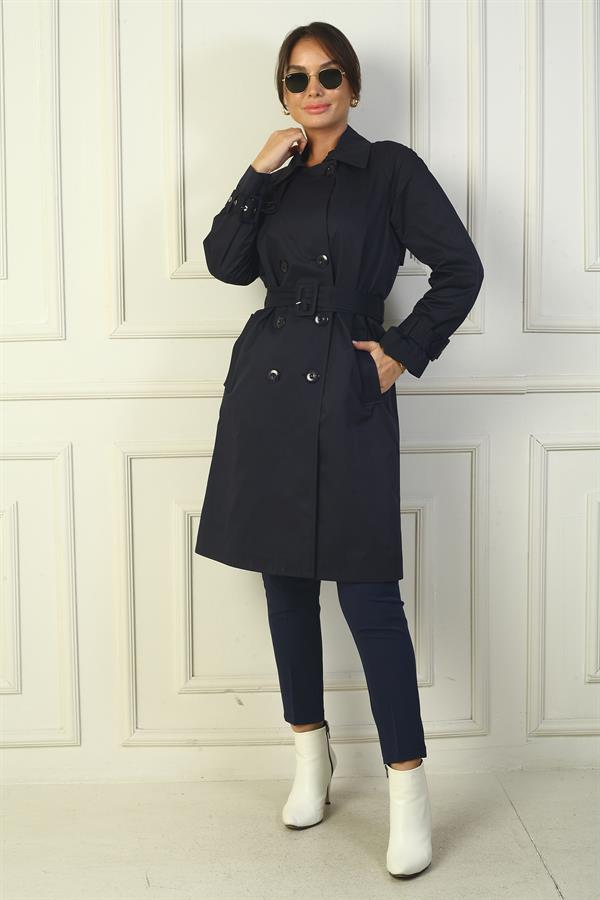 Trench-coat pour femme avec ceinture à la taille et aux manches, fermeture boutonnée sur le devant et poches