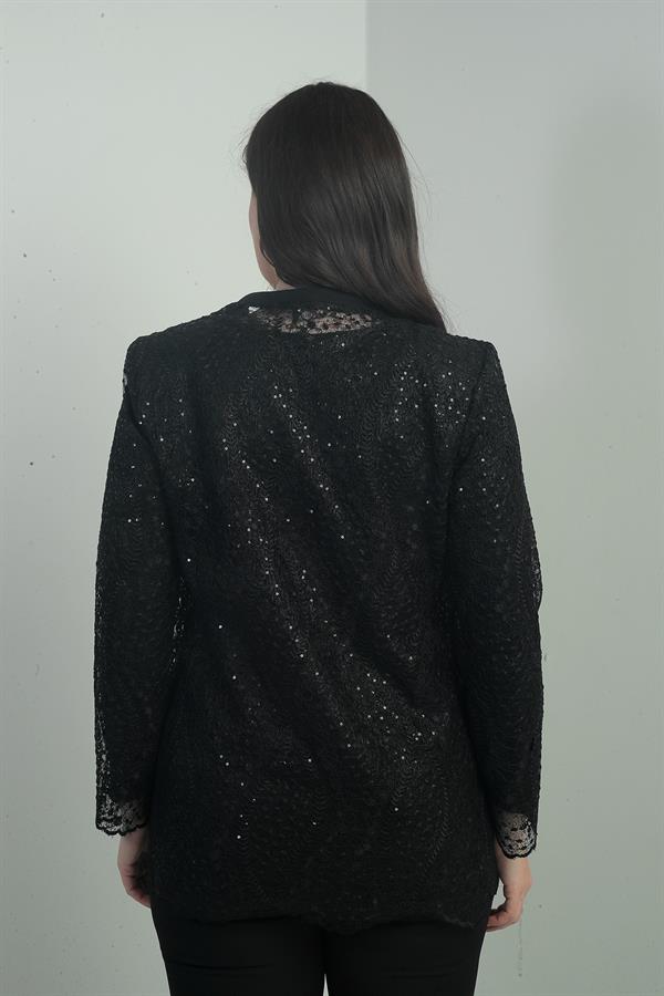 Women's Long-Sleeve Blouse and Sequin Embellished Lace Jacket, Plus Size, Two-Piece Set