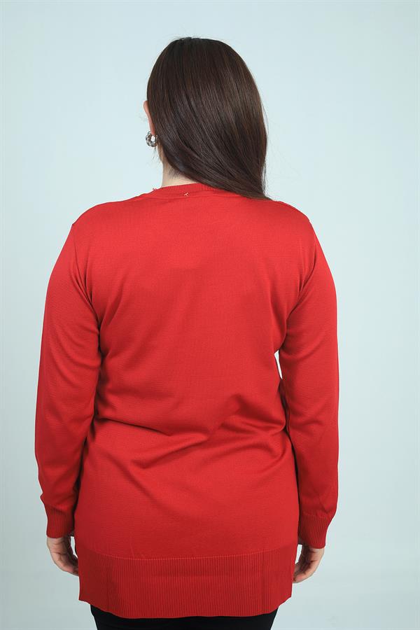 Kadın Tek Taraf Saç Örgülü Büyük Beden Likralı Tunik Bluz