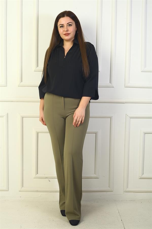 Pantalon Palazzo grande taille pour femme avec ceinture élastique et côtes