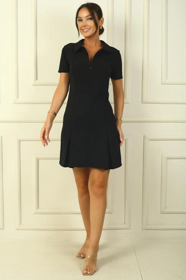 Women's Lycra Crepe Dress with Pleat Detail and Zipper Front