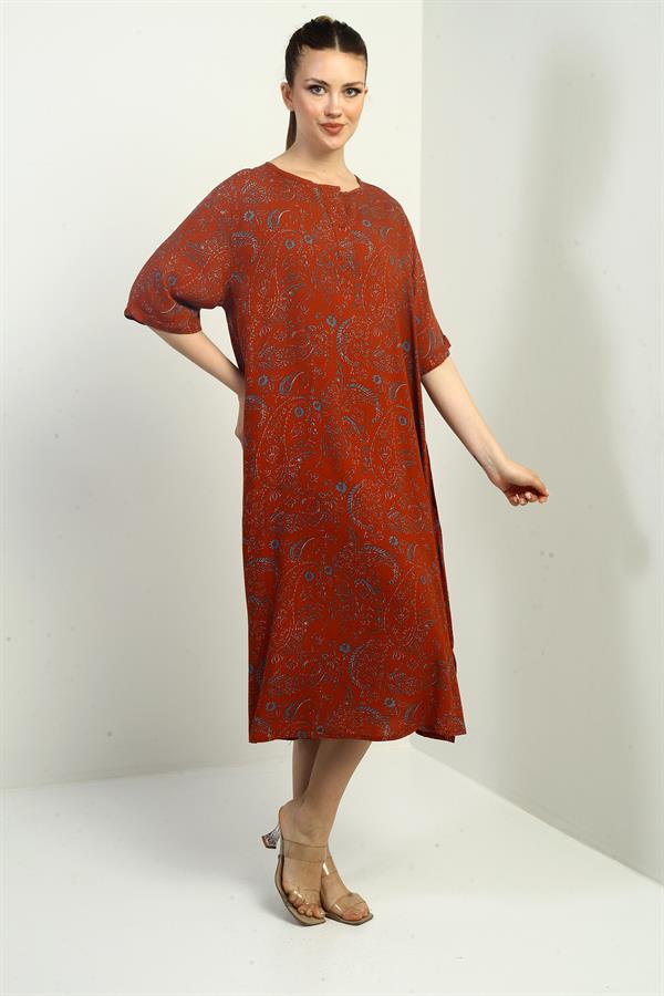 Kadın Şal Desenli Cepli Oversize Elbise