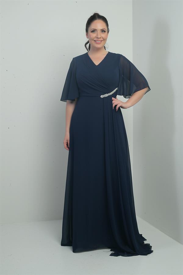 Robe longue en mousseline pour femme, grande taille, col en V, ceinture ornée de pierres, drapée et doublée