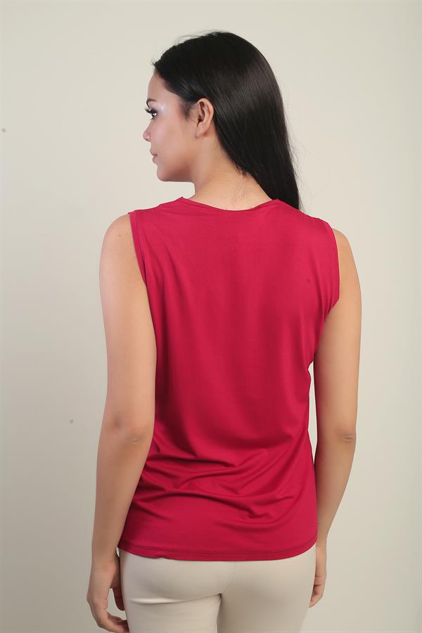 Kadın V Yaka Kolsuz Likralı Bluz