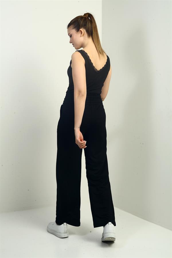 Pantalon palazzo pour femme avec taille élastique épaisse et poches