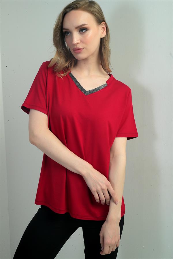 Women's Glittery V-Neck Short-Sleeve Blouse