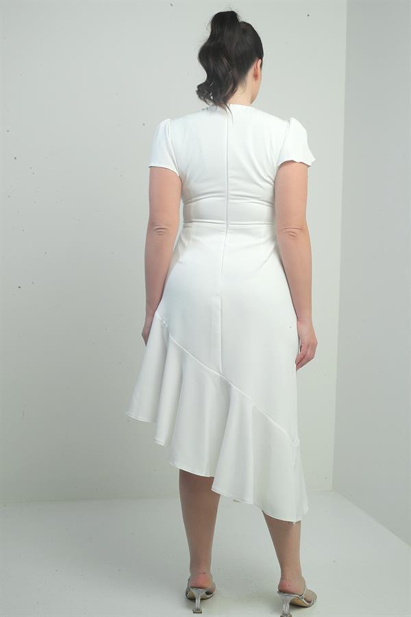 Women's Wrap Neckline Draped Front Lined Ruffled Skirt Plus Size Crepe Dress