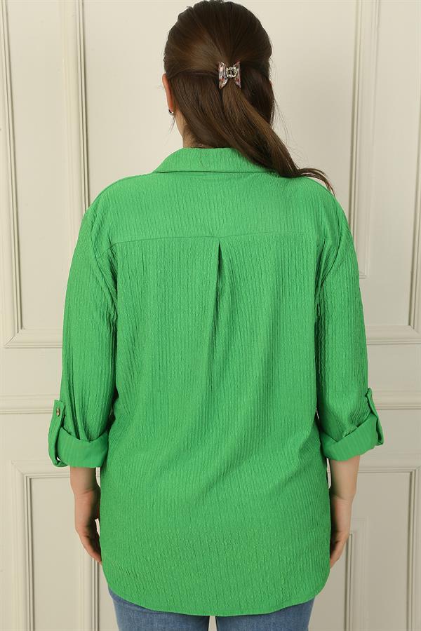 Kol Katlamalı Gofre Büyük Beden Gömlek