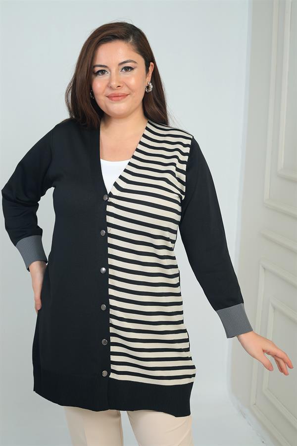 Gilet long grande taille à rayures horizontales sur une seule face pour femme