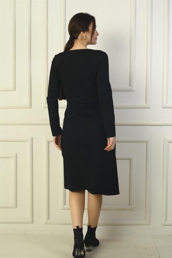 Kadın Kruvaze Yaka Yanı Düğümlü Midi Elbise