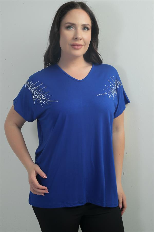 Women's Shoulder Stone Print V-Neck Batwing Sleeve BB Blouse