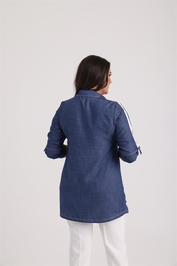 Women's Plus Size Lyocell Shirt with Embroidered Appliqué Front and D-Buckle