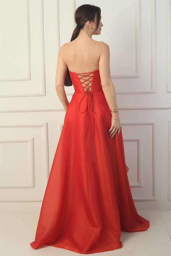 Kadın Straplez Önü Düğmeli Arkası Bağcıklı Eteği Fırfırlın Uzun Abiye Elbise Kadın Straplez Önü Düğmeli Arkası Bağcıklı Eteği Fırfırlın Uzun Abiye Elbise