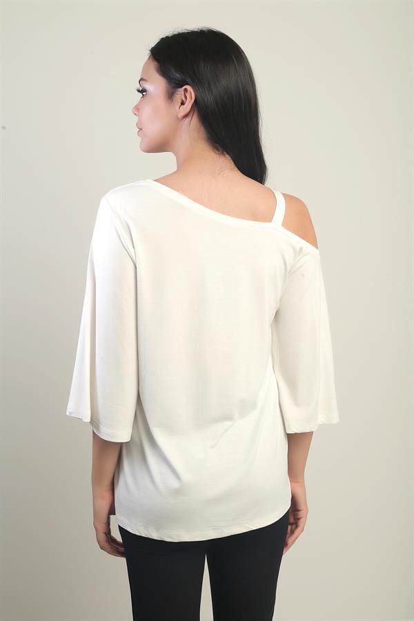 Women's One-Shoulder Blouse with Bow and Rhinestone Print, Lycra